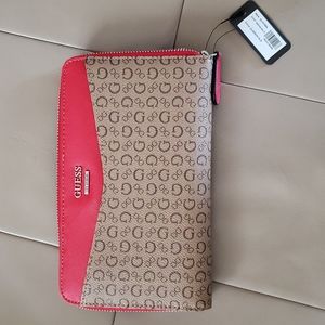 Brand new with tags GUESS womens large wallet beautiful red and moka color